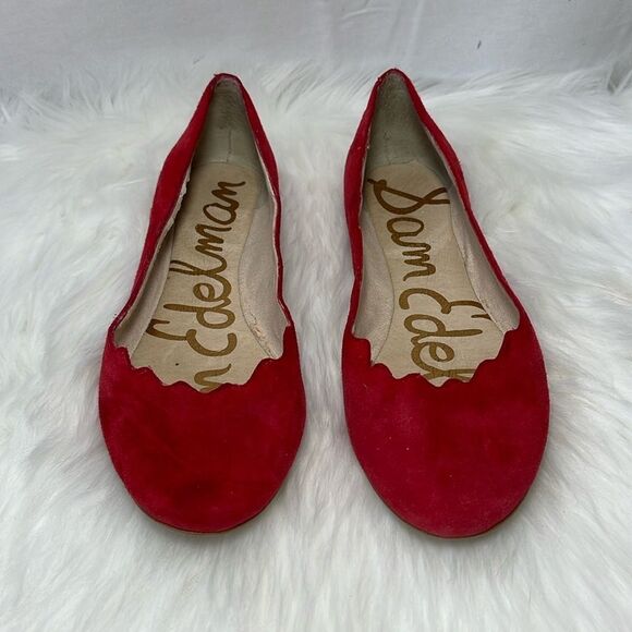 Sam Edelman Alaine Red Suede Scallopped Flats Sz 7.5 - Picture 3 of 10
